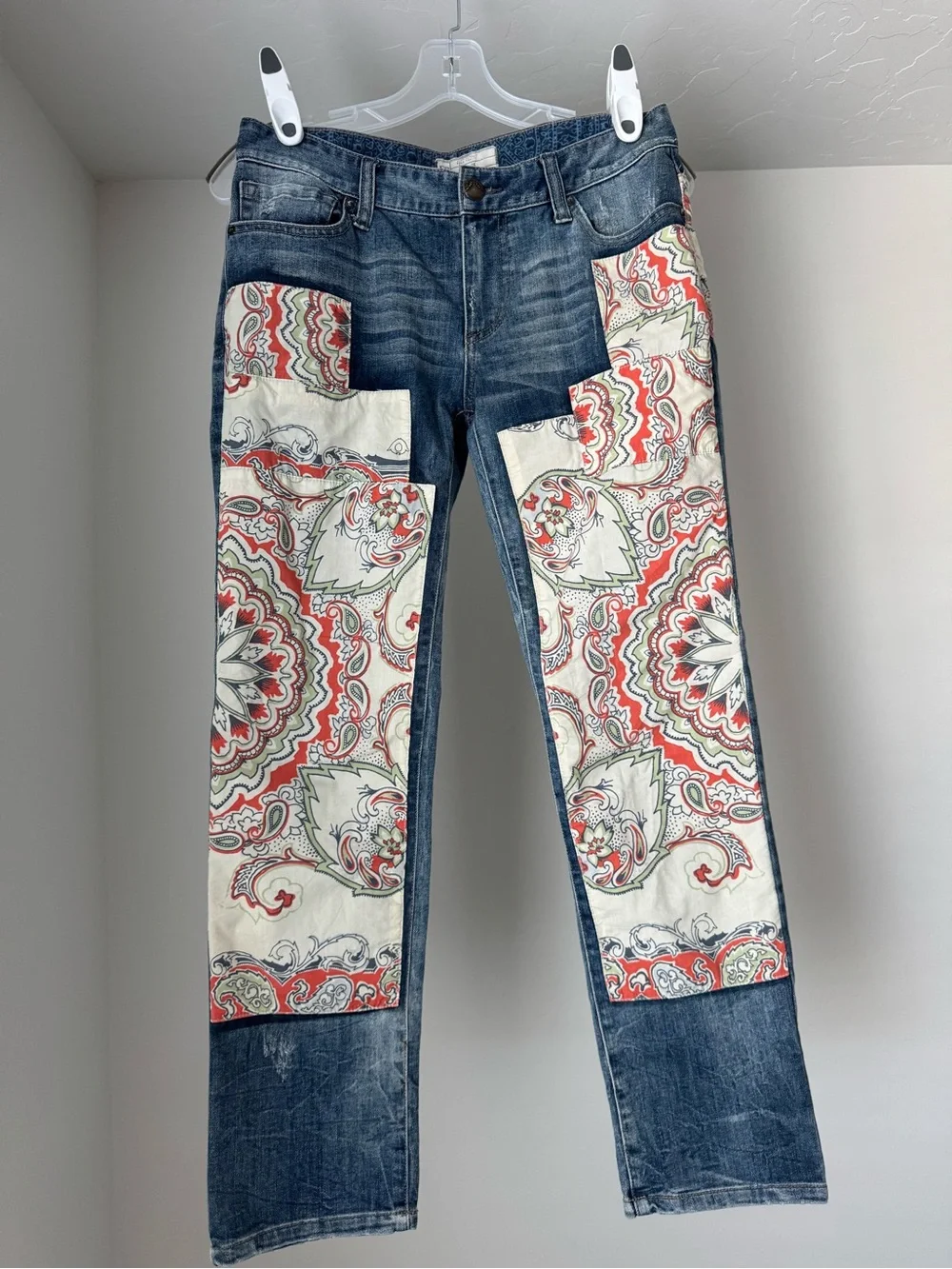 Free People Blue Denim Patchwork Jeans